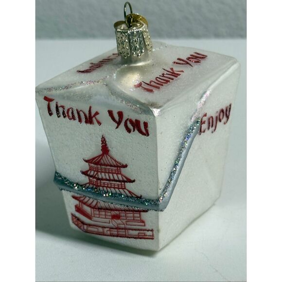 2008 Old World Christmas Chinese Take Out Box Glass Christmas Tree Ornament - Picture 3 of 8